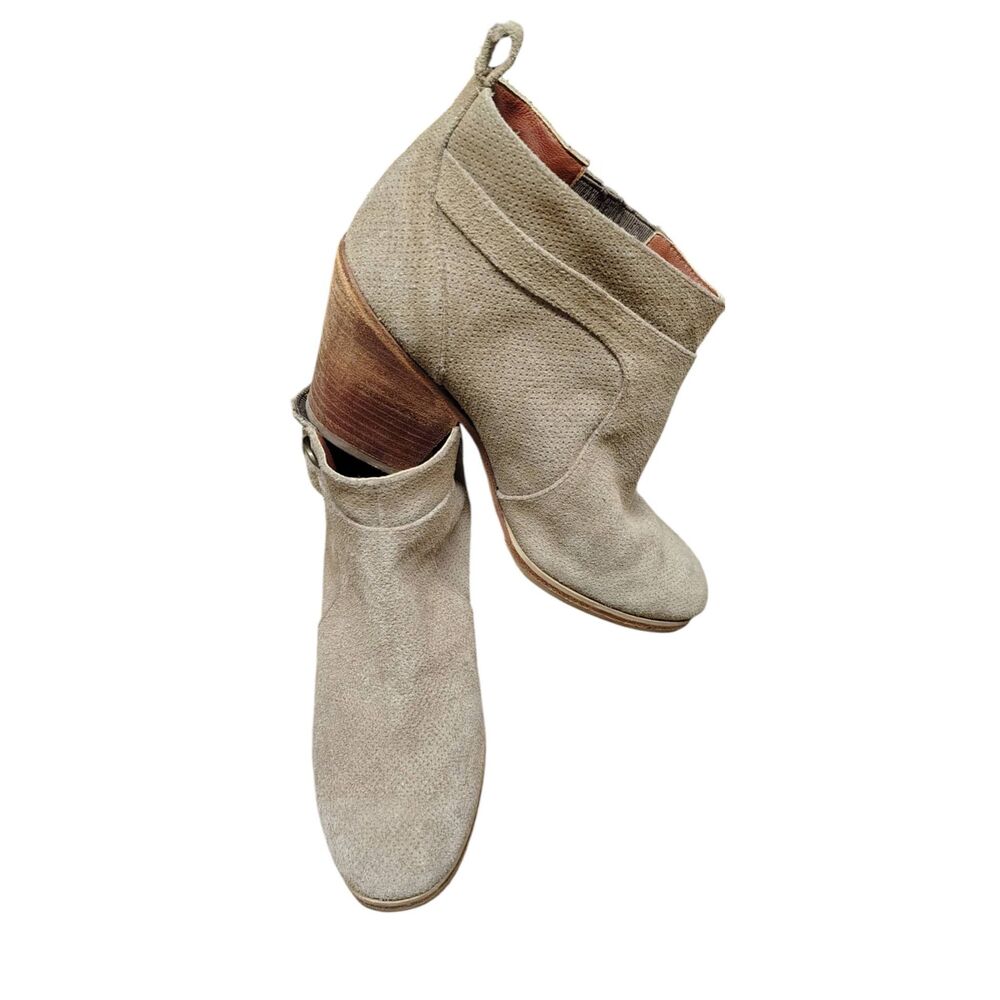 Rachel Comey Perforated Suede Ankle Boots Tan Slip On Block Heel Booties 7.5